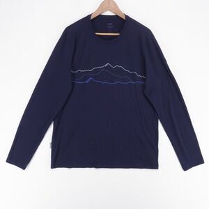 Icebreaker Tech Lite Shirt Mens L Blue Graphic Long Sleeve Merino Wool Everest